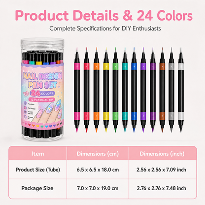 24‑Colors Dual‑Ended Nail Art Pens‑DIY Manicure Drawing Set