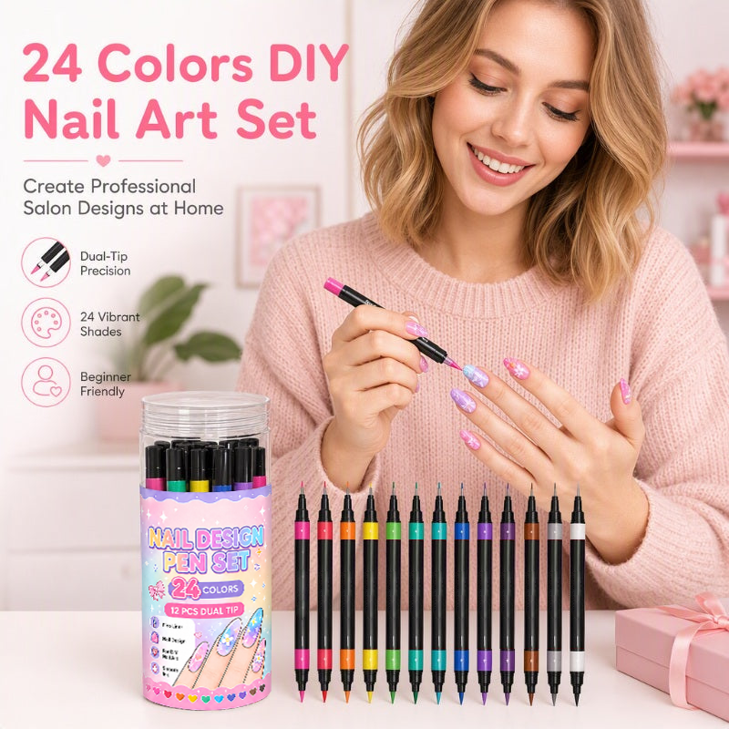 24‑Colors Dual‑Ended Nail Art Pens‑DIY Manicure Drawing Set