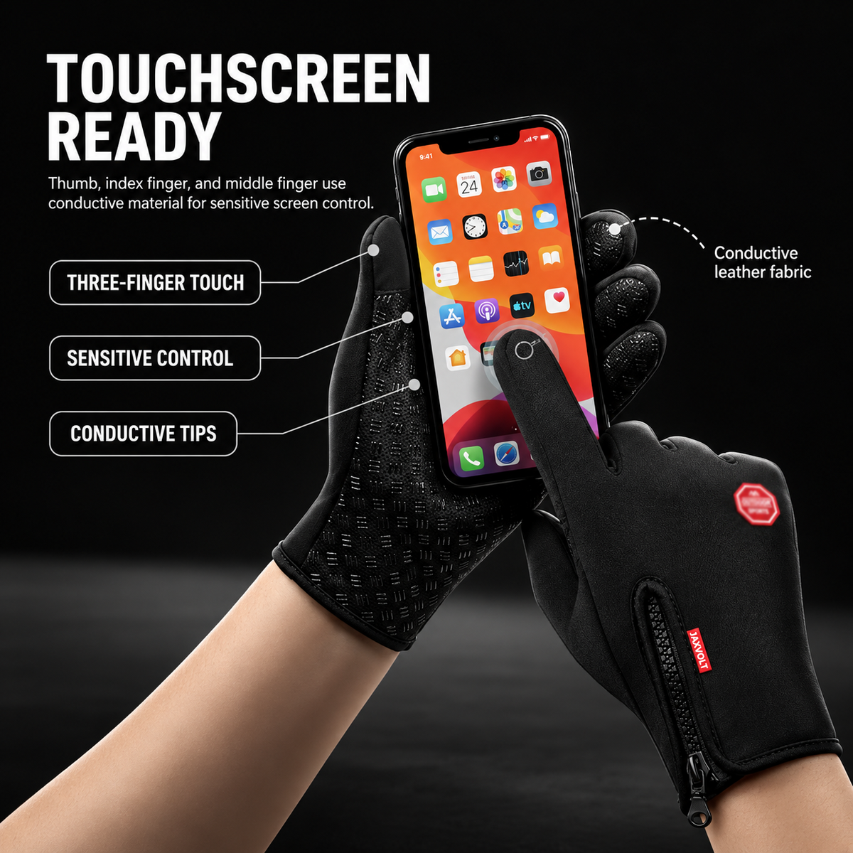 Touchscreen-compatible fingertips on thermal gloves